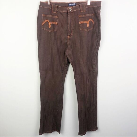 VILLAGE JEANS | Vintage Brown Textured Pants Orange Accents Women’s Plus Size 20 - Picture 1 of 6